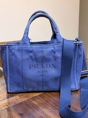 Prada Canapa Canvas Medium Tote with Shoulder Strap